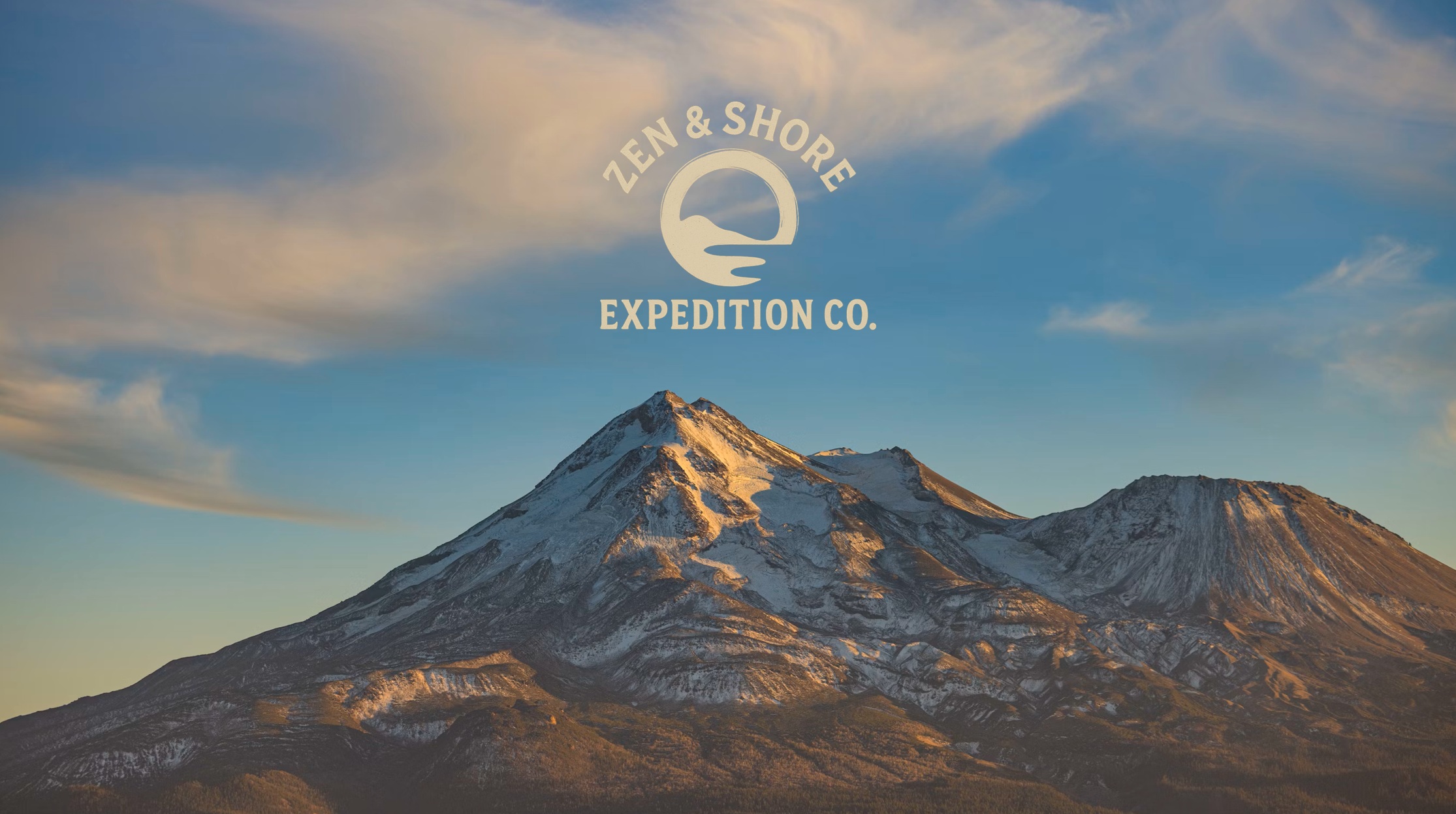 Zen & Shore Expedition - Mountain landscape with logo